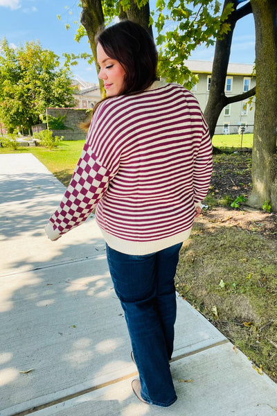 Cozy Days Checkered & Striped Cardigan - Magenta