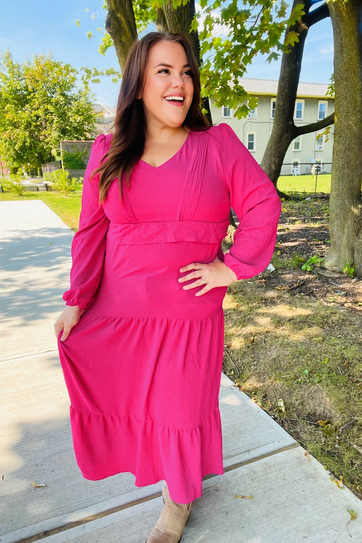 Beautiful You Pintuck Maxi Dress - Berry