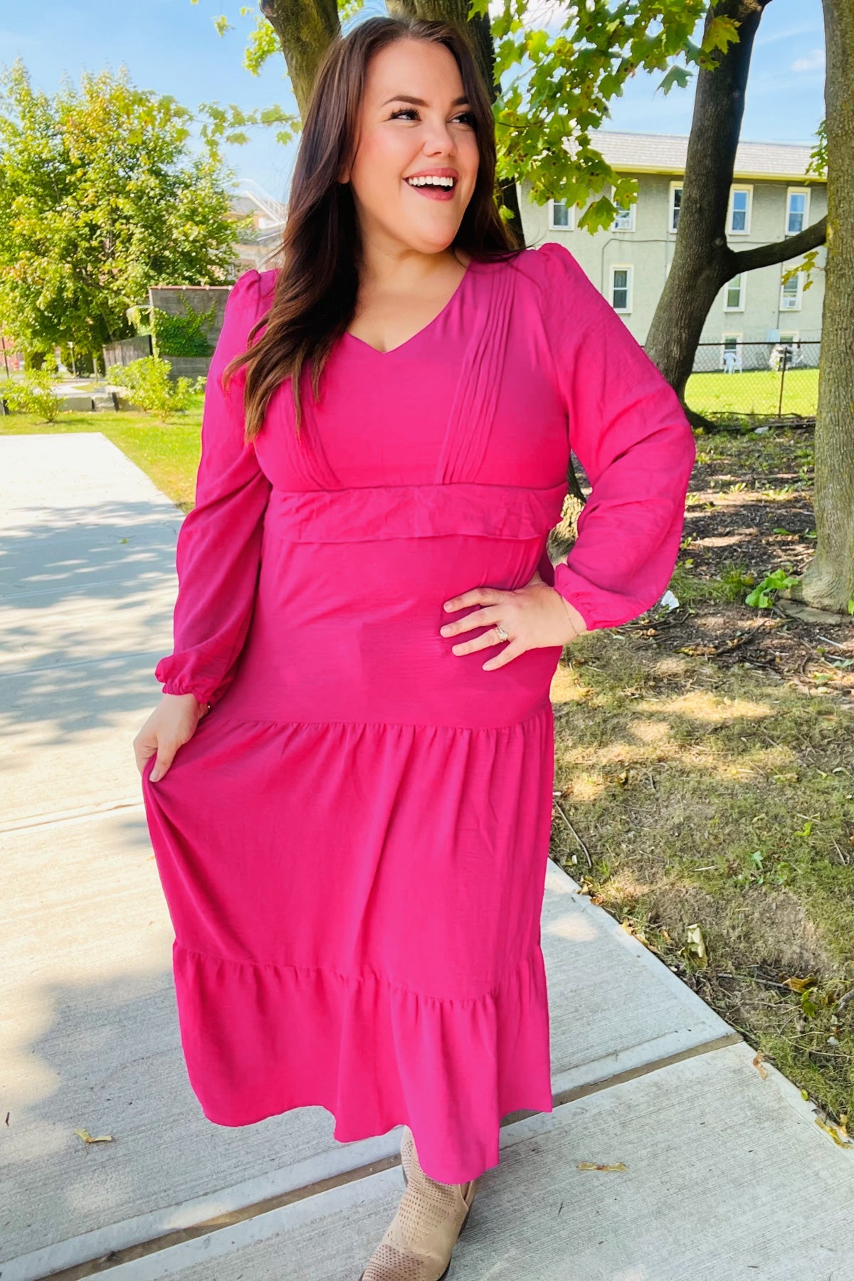 Beautiful You Pintuck Maxi Dress - Berry