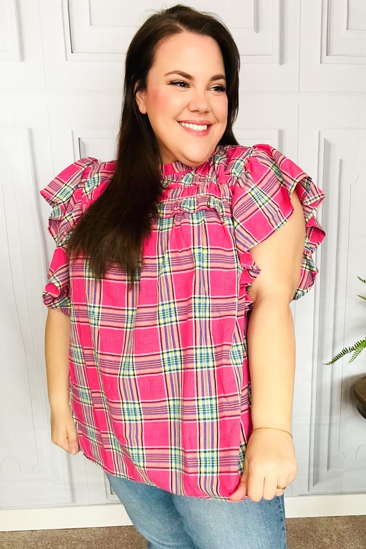 Live For Today Top in Fuchsia Plaid