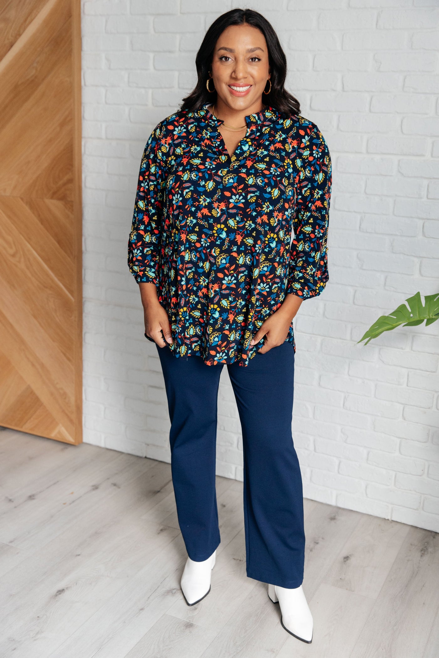 Lizzy Top in Navy and Teal Multi Floral