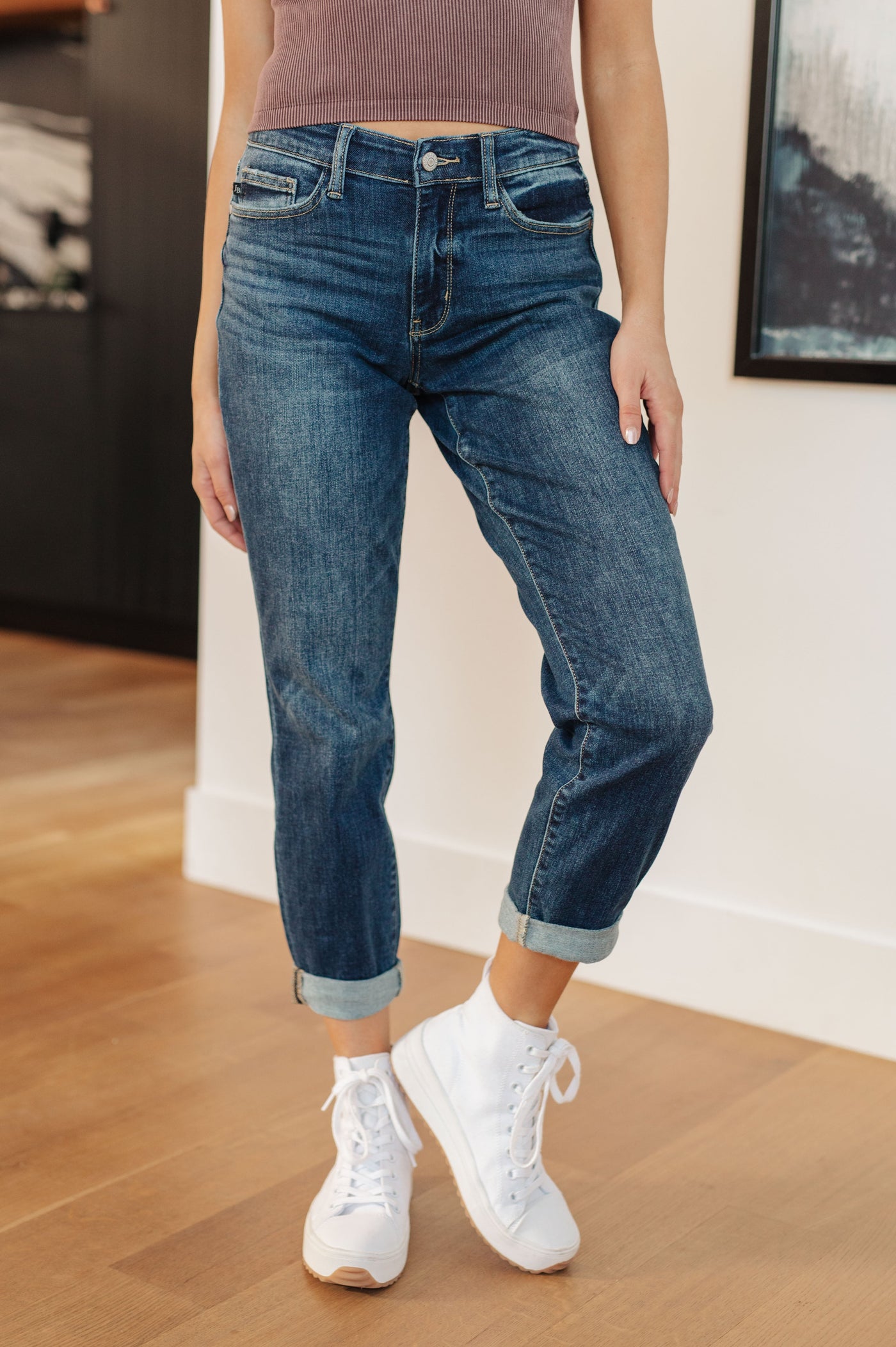 Judy Blue London Midrise Cuffed Boyfriend Jeans