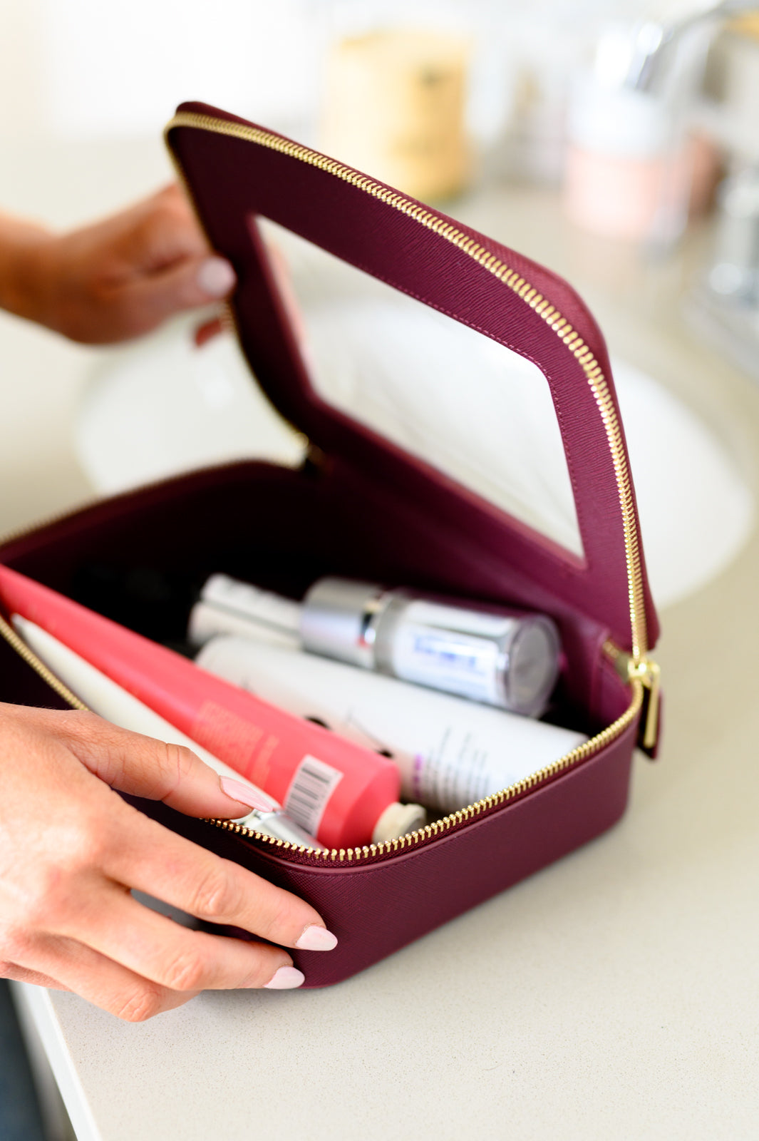 Clearly Chic Travel Cosmetic Case in Wine