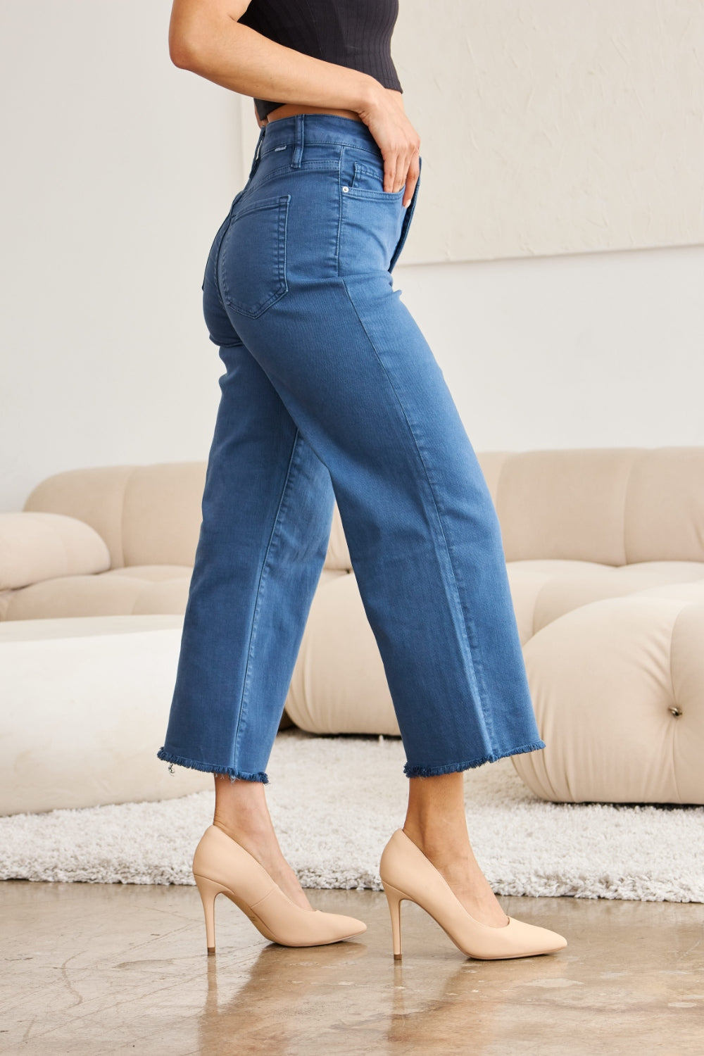 Chloe Tummy Control Raw Hem Jeans in Blue Slate