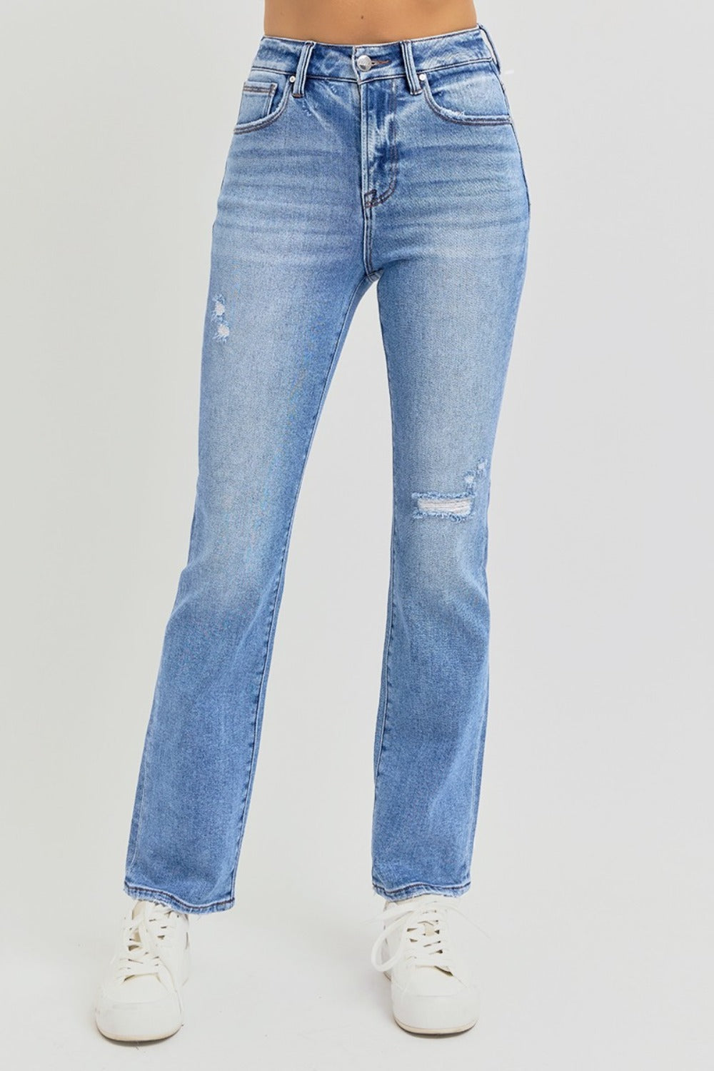 RISEN Distressed High-Rise Ankle Straight Jeans