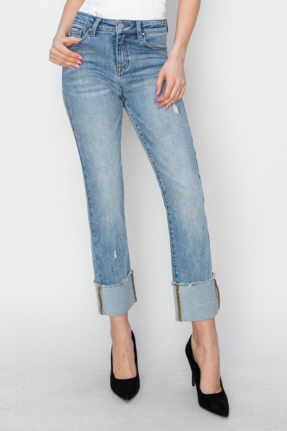 RISEN Anita High Rise Cuffed Slim Straight Jeans