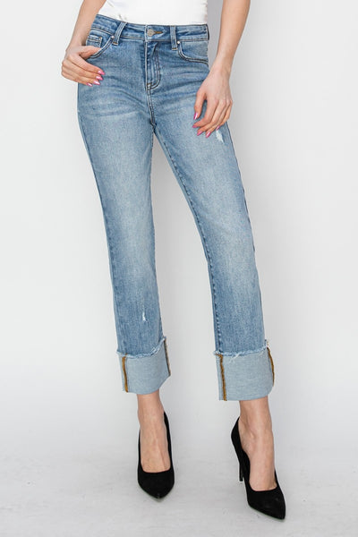 RISEN Anita High Rise Cuffed Slim Straight Jeans