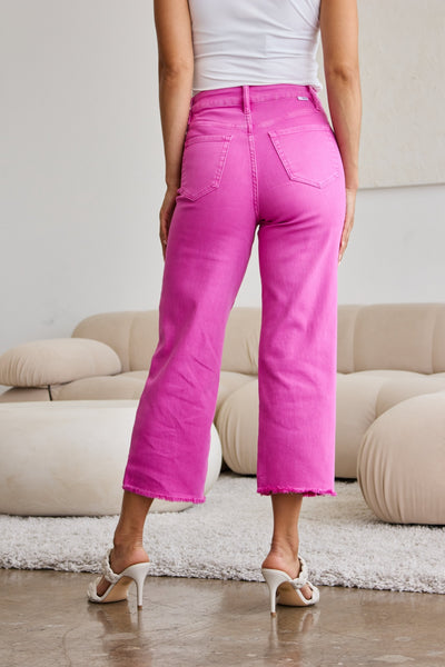 Chloe Tummy Control Raw Hem Jeans in Pink Rouge