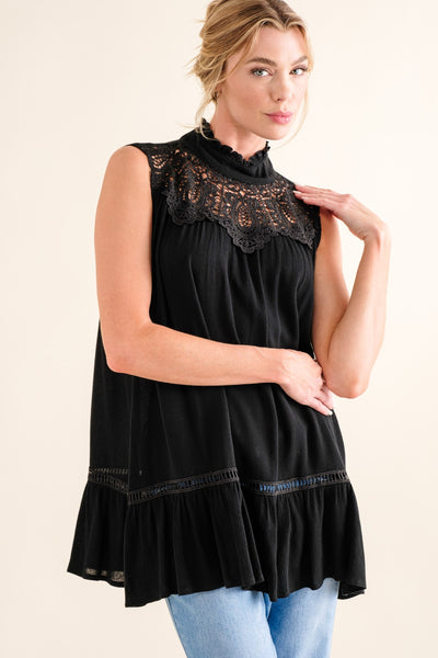 And The Why Mutual Feelings Lace Detail Ruffled Top