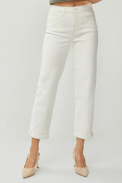 RISEN Stacia High Waist Rolled Hem Straight Jeans