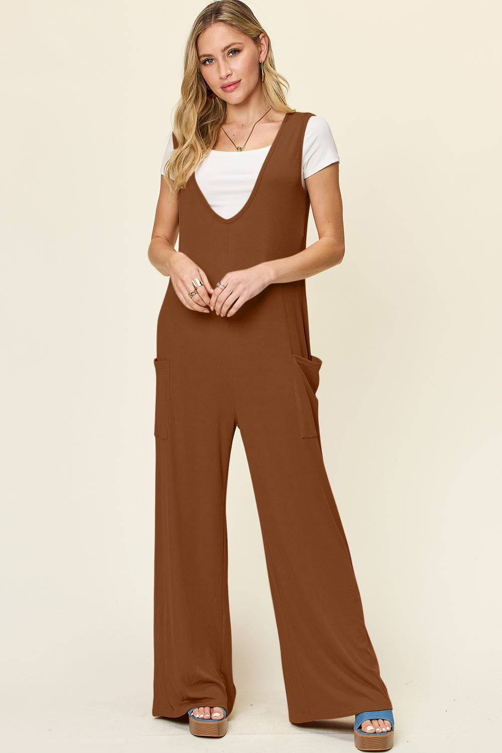 Double Take Sleeveless Wide Leg Jumpsuit with Pockets