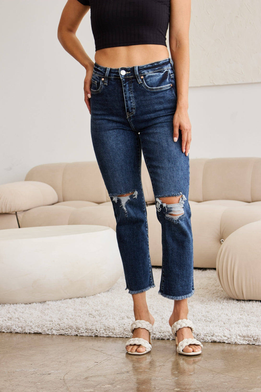 Dylan Tummy Control Distressed Raw Hem Jeans