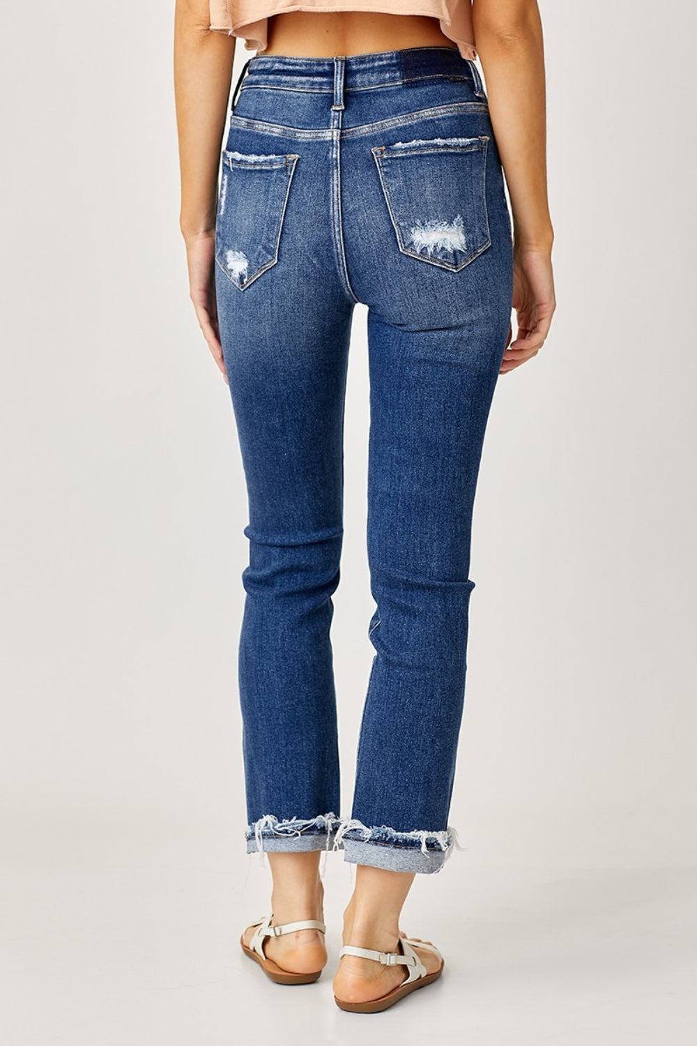 Risen Kaia High-Rise Frayed Cuffed Straight Jeans