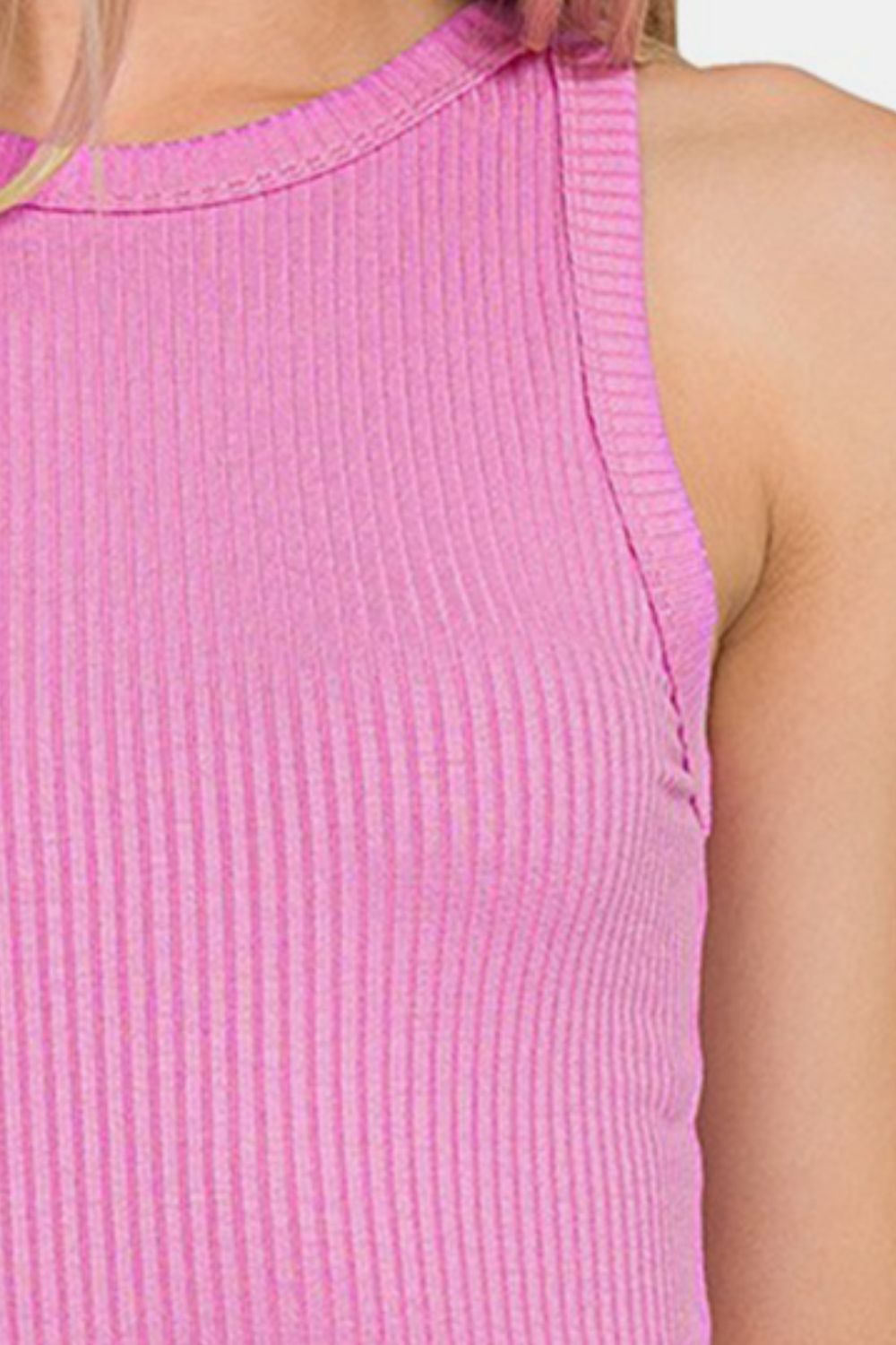 Ribbed Crew Neck Tank in Berry