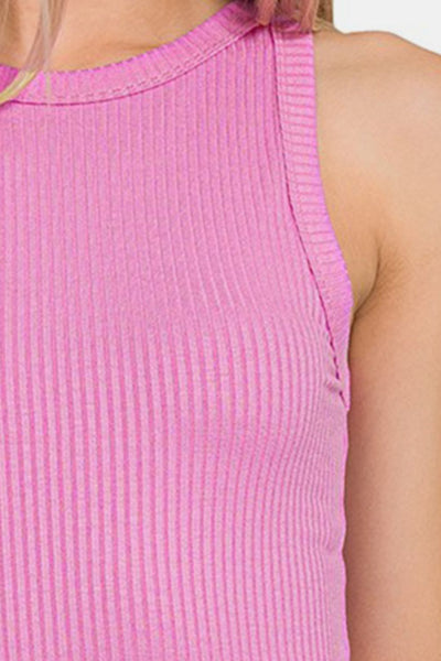 Ribbed Crew Neck Tank in Berry
