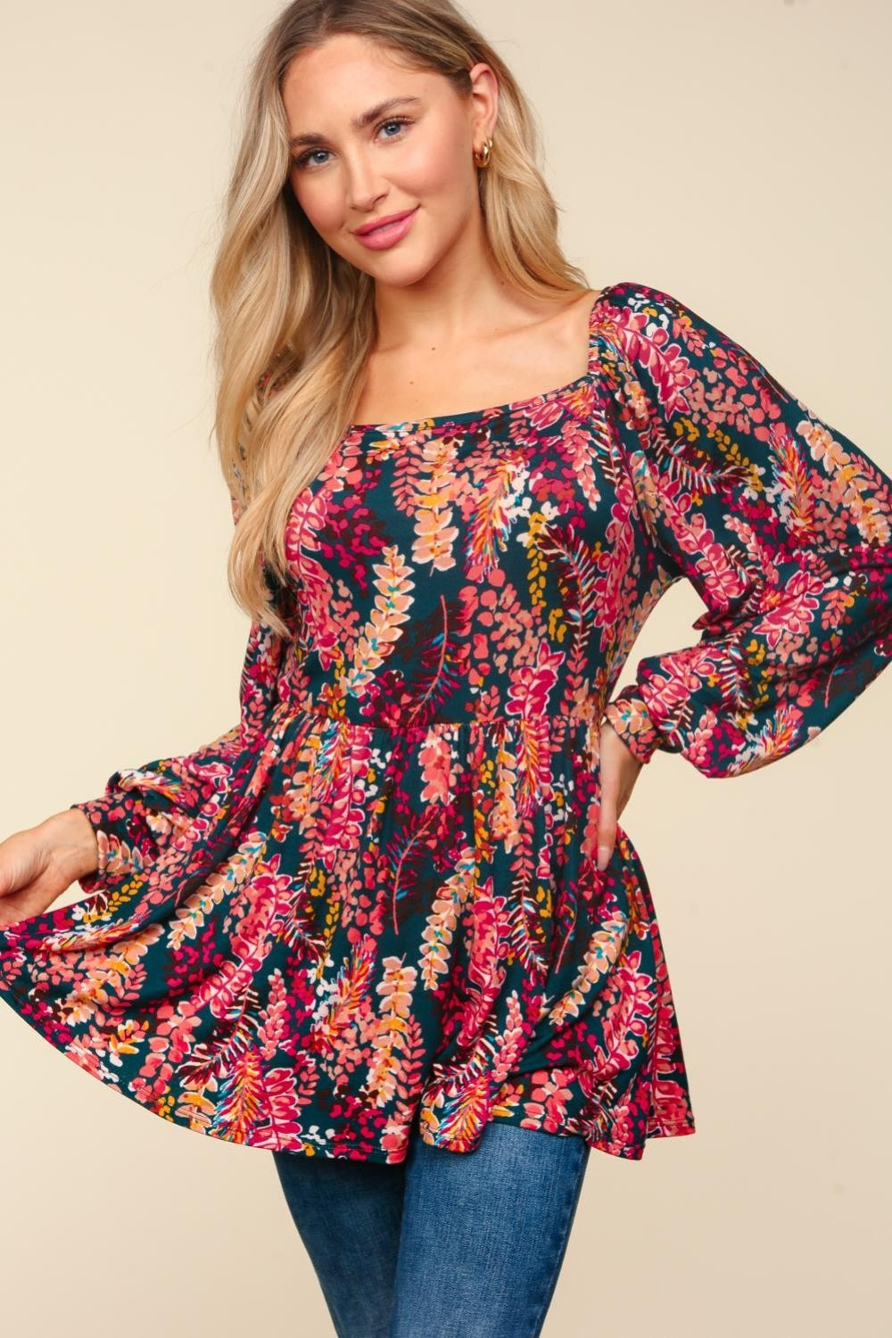 Fall Florals Peplum Blouse in Berry