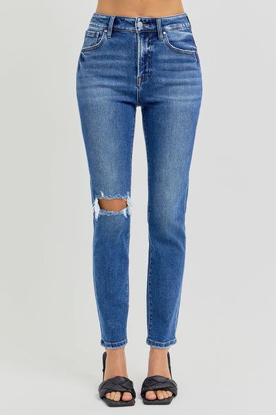 RISEN Kaia High Rise Ankle Skinny Knee Distressed Jeans