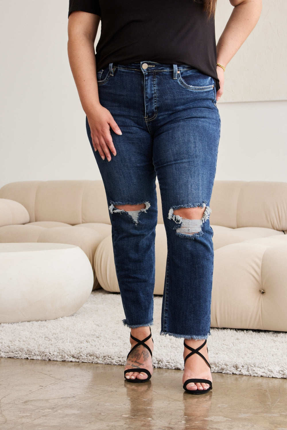 Dylan Tummy Control Distressed Raw Hem Jeans