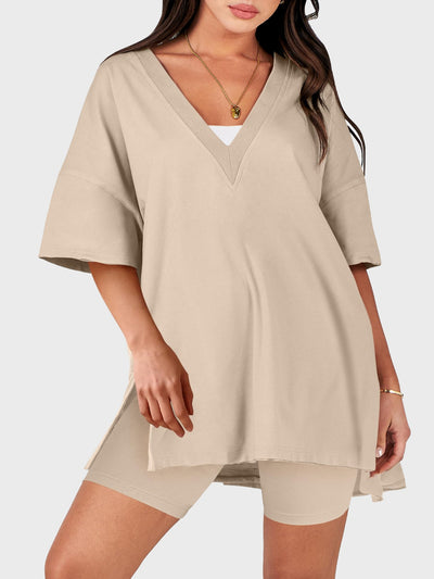 V-Neck Half Sleeve Top and Shorts Set *8 colors*