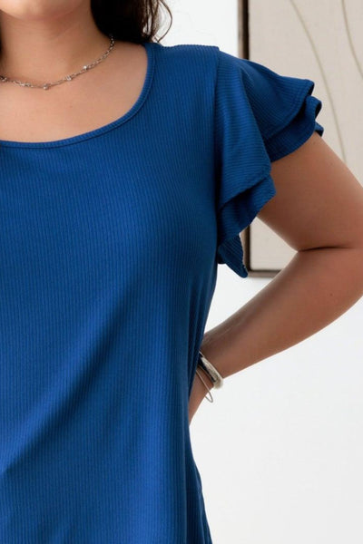 Fluttery Sleeve Round Neck Top - Plus