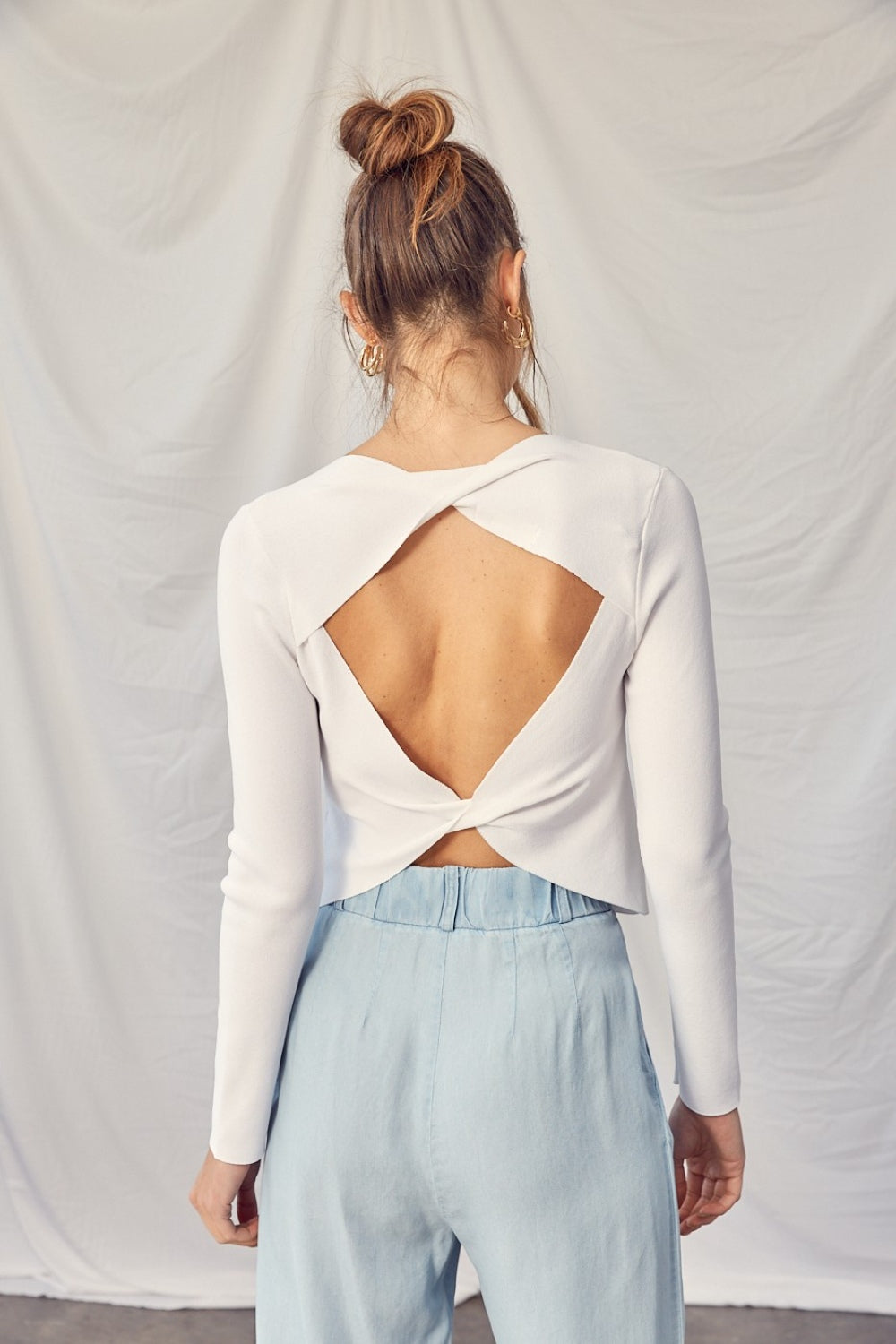 Twisted Fate Backless Long Sleeve Knit Top