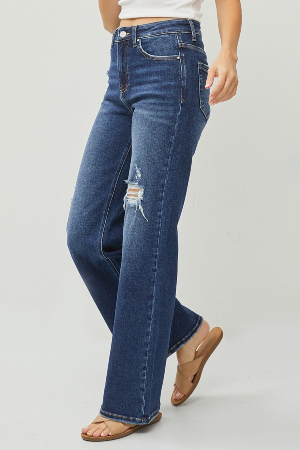 RISEN Penelope High Rise Distressed Wide Leg Jeans