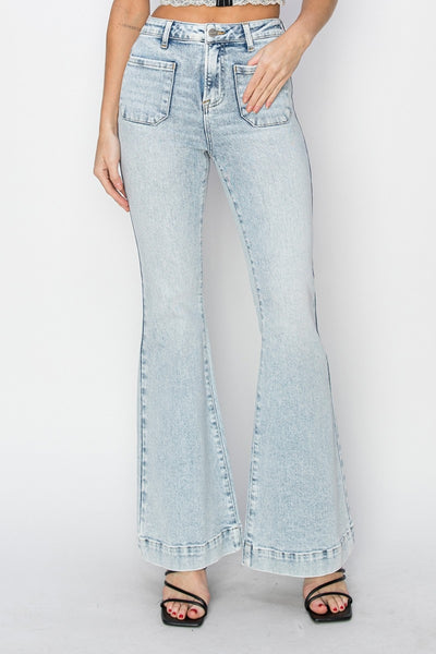 Risen Abigail High Rise Front Patch Pocket Flare Jeans