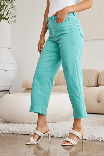 Chloe Tummy Control Raw Hem Jeans in Island Green