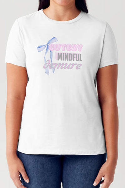 CUTESY MINDFUL DEMURE Letter Graphic Short Sleeve Tubular T-Shirt