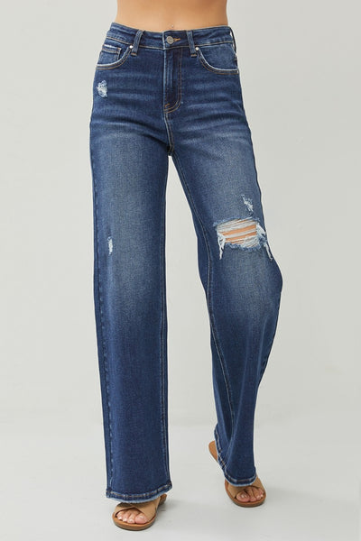 RISEN Penelope High Rise Distressed Wide Leg Jeans