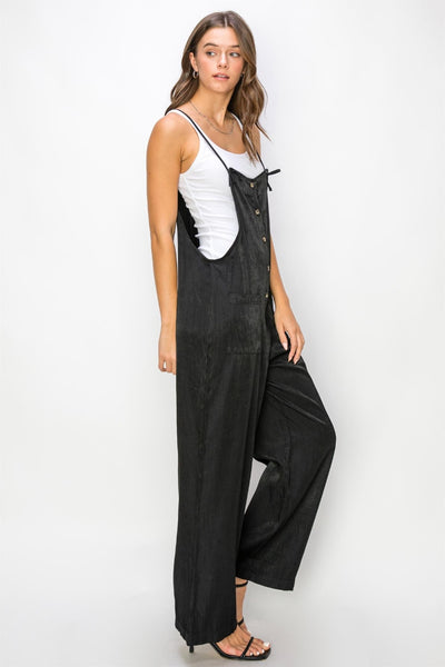 Half Button Sleeveless Straight Jumpsuit