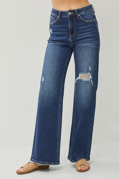 RISEN Penelope High Rise Distressed Wide Leg Jeans