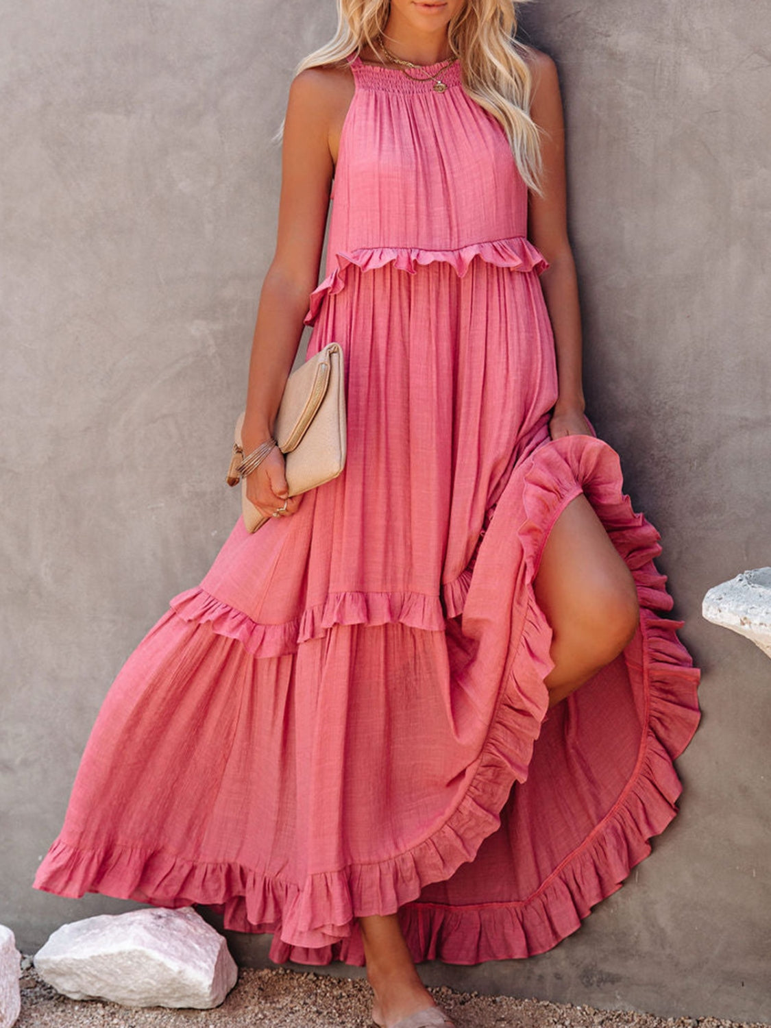 Ruffled Sleeveless Maxi Dress with Pockets *6 colors*