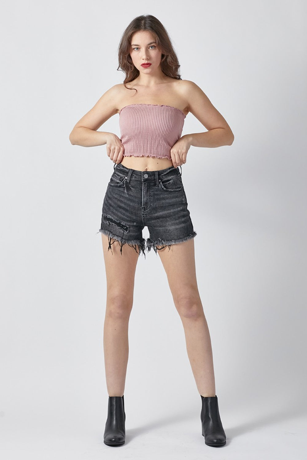 RISEN Whitney Raw Hem Denim Shorts with Pockets