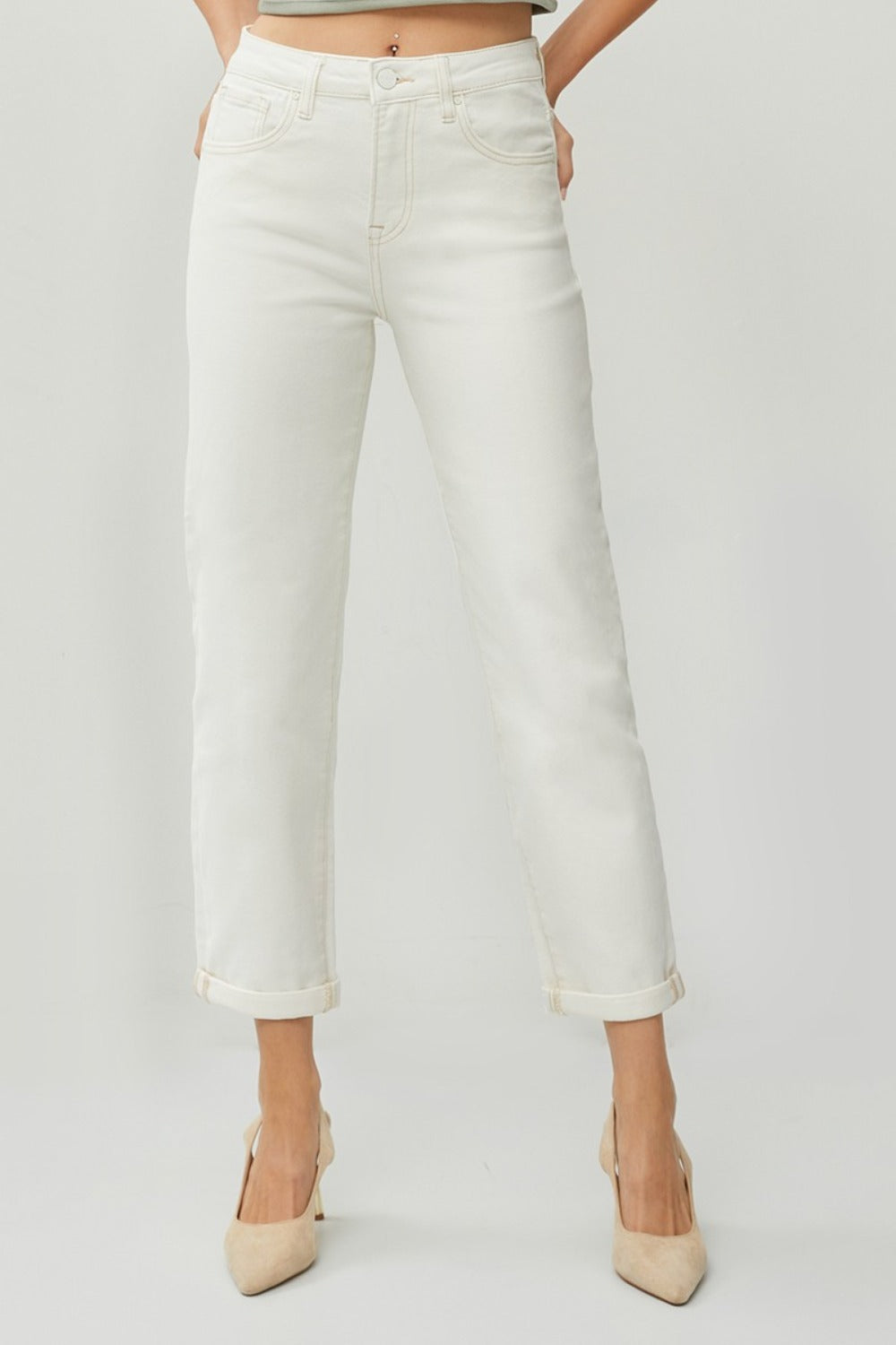 RISEN Stacia High Waist Rolled Hem Straight Jeans