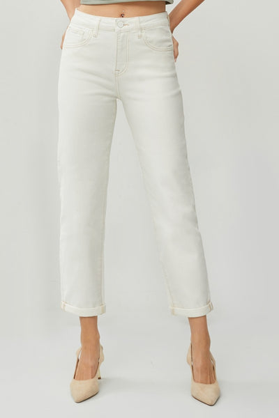 RISEN Stacia High Waist Rolled Hem Straight Jeans