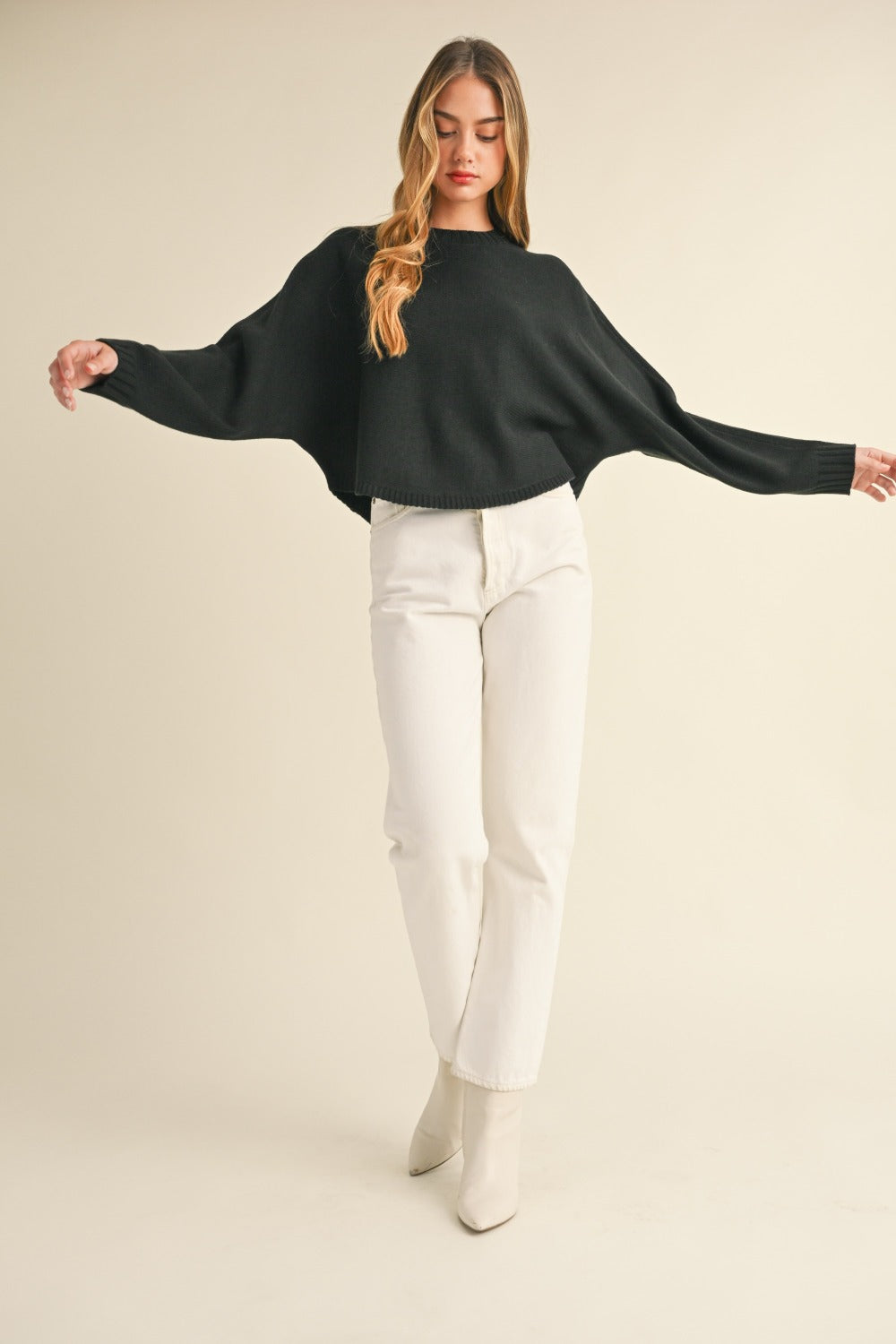 Mable Dolman Sleeve Cropped Sweater - Black