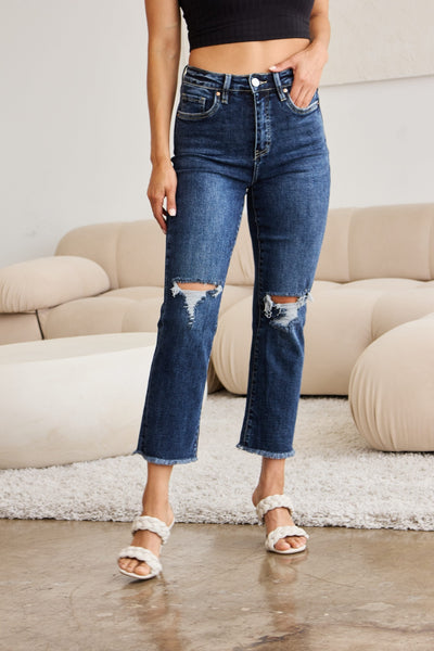 Dylan Tummy Control Distressed Raw Hem Jeans