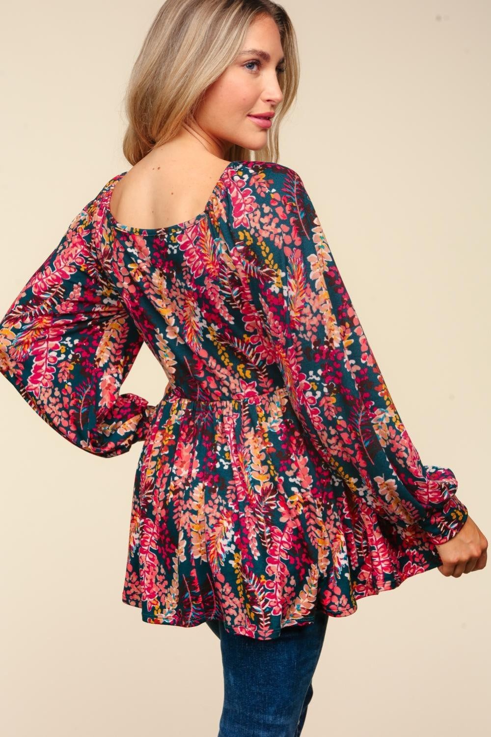 Fall Florals Peplum Blouse in Berry