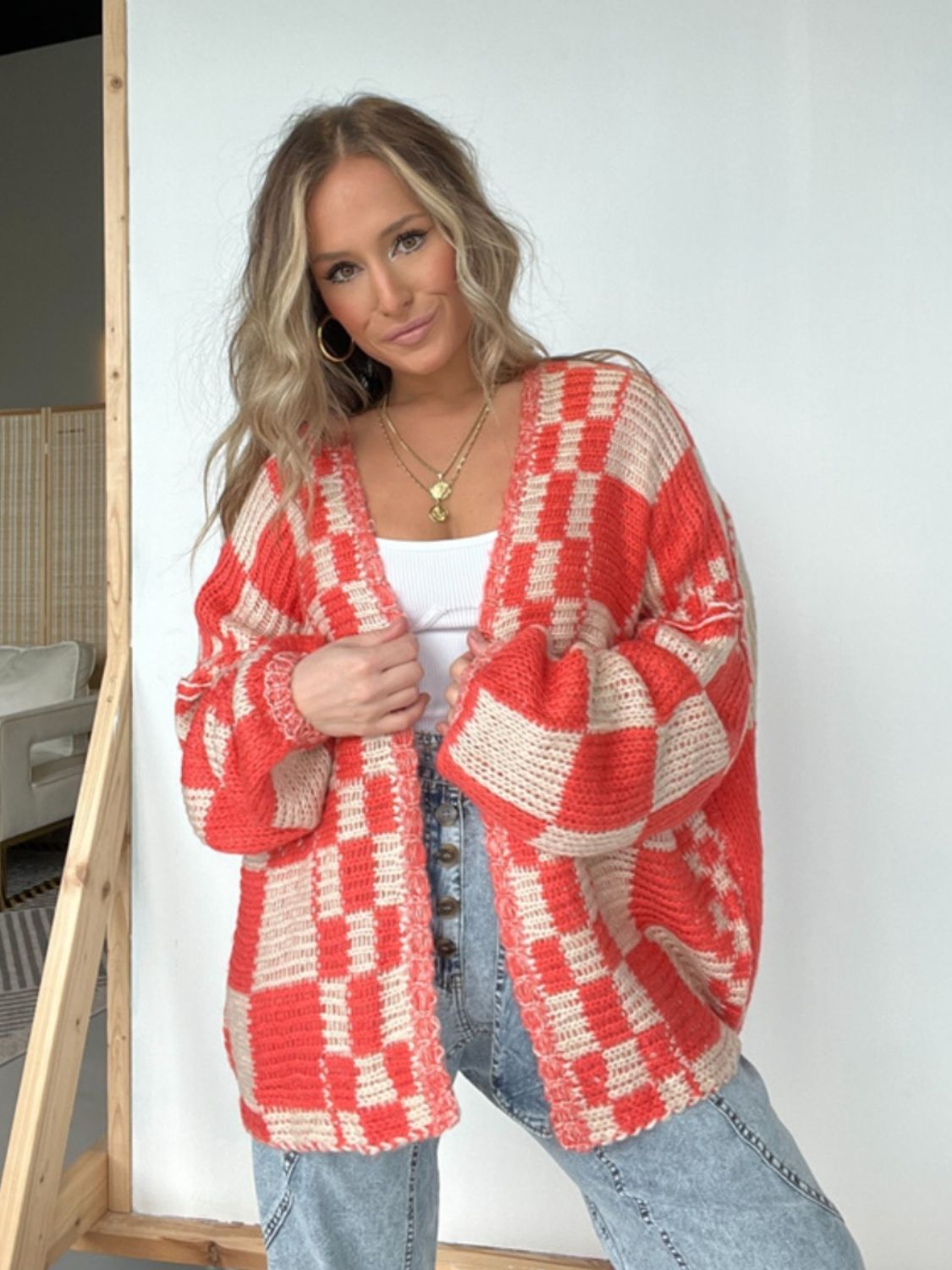 Strong Feelings Plaid Open Front Cardigan