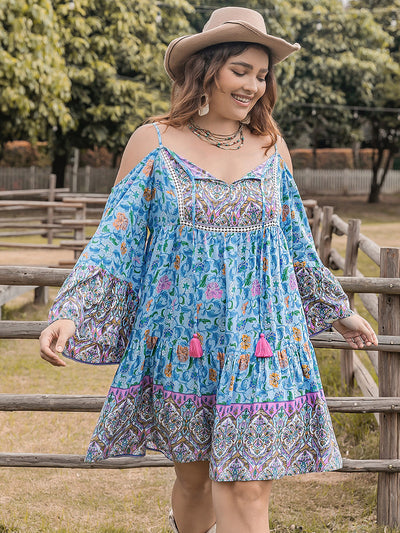 Boho Breeze Long Sleeve Mini Dress - Plus