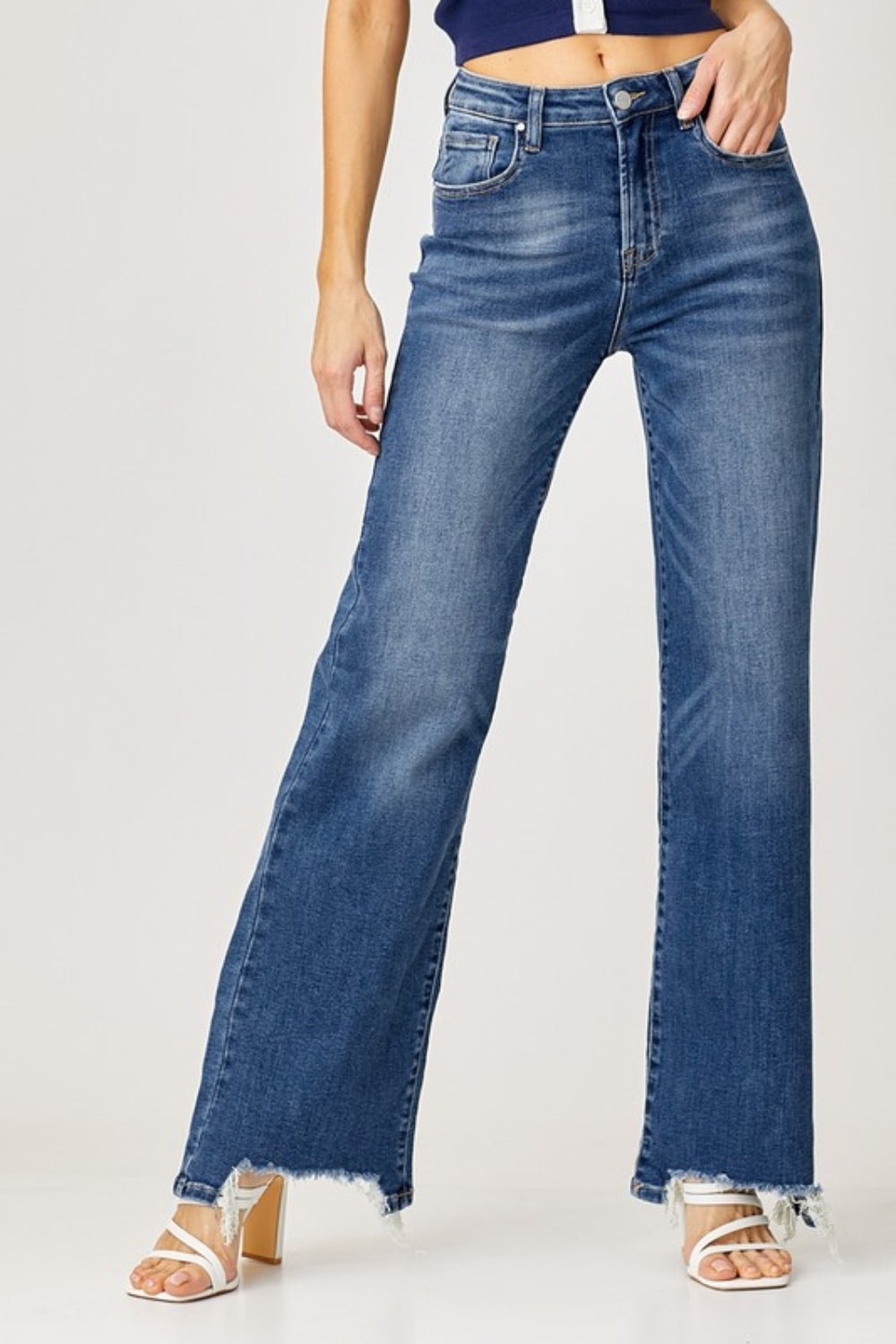 Risen Rosemary High Rise Frayed Hem Wide Leg Jeans