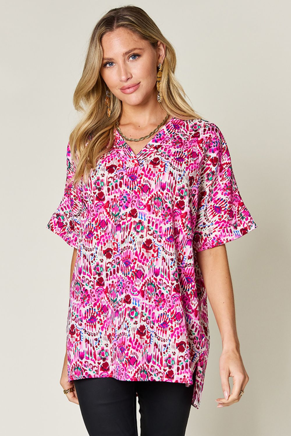 V-Neck Short Sleeve Blouse