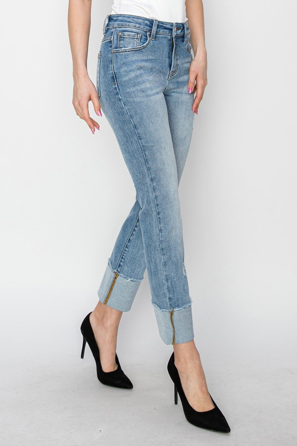 RISEN Anita High Rise Cuffed Slim Straight Jeans