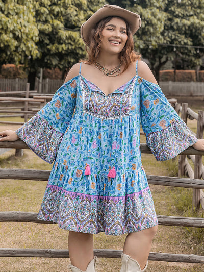 Boho Breeze Long Sleeve Mini Dress - Plus