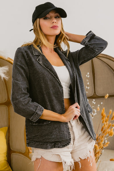 Let's Talk Business Single Breasted Denim Blazer