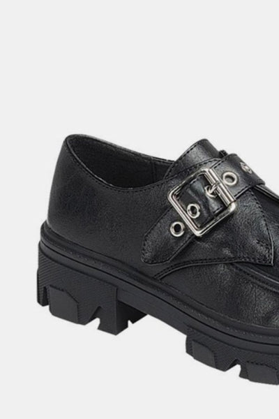 Forever Link Buckled Platform Lug Sole Loafers - Charcoal