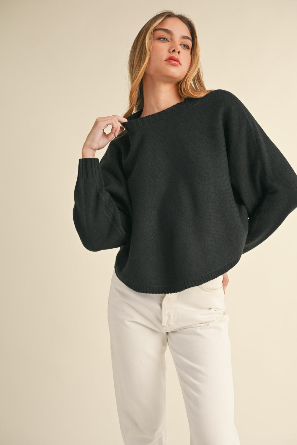 Mable Dolman Sleeve Cropped Sweater - Black