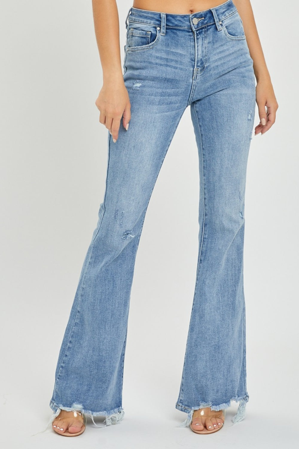 Risen Tanya High Rise Frayed Hem Flare Jeans