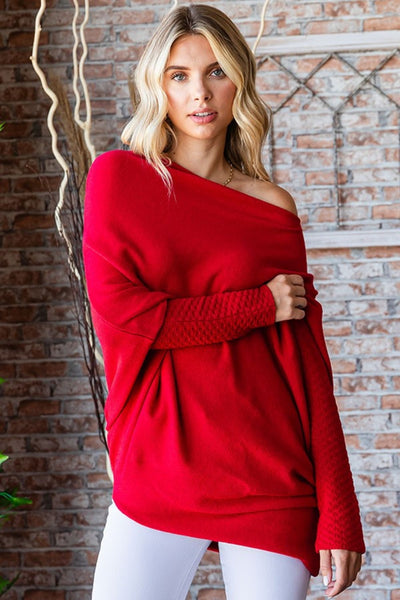 First Love Asymmetrical Hem Dolman Sleeve Sweater - Burgundy